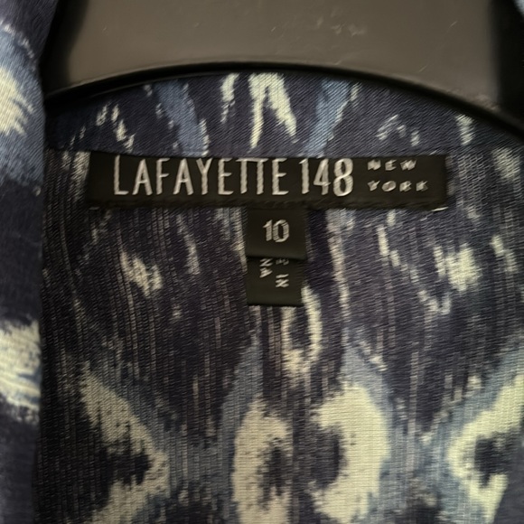 Cutest batik print SZ 10 (more an 8) Lafayette 148 tie front or back blouse - Picture 2 of 4